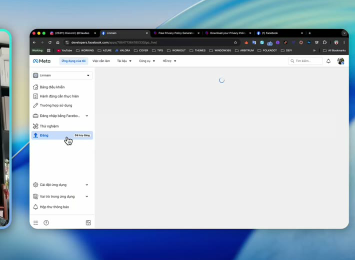 Publish section in Meta for Developers while the app is Unpublished