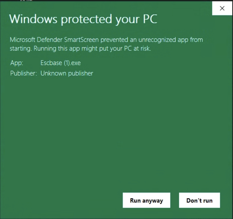 Windows SmartScreen Run anyway button