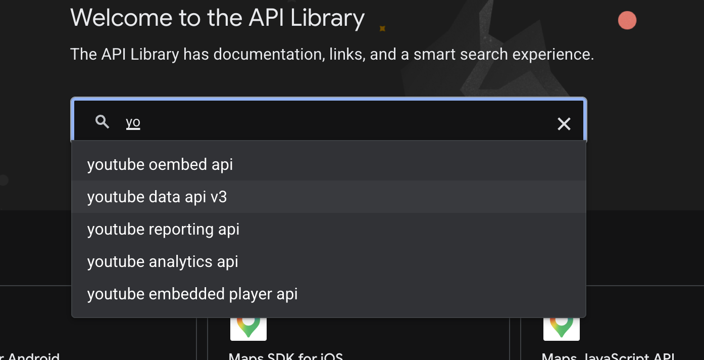 Search for YouTube Data API v3